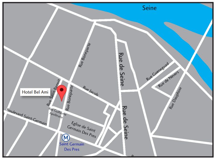 Where to find us: Hotel Bel Ami, 7/11 Rue St Benoit, 75006, Paris.